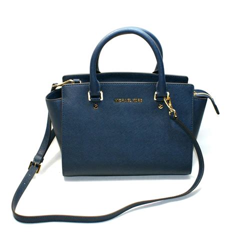 michael kors navy leather purse|Michael Kors opened satchel purse.